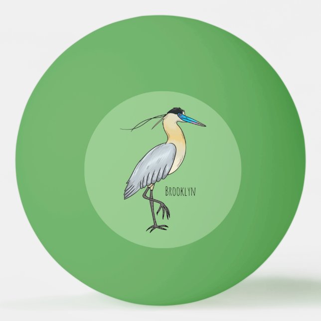 Capped heron bird cartoon illustration ping pong ball (Front)