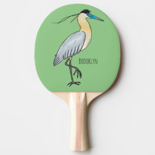 Capped heron bird cartoon illustration  ping pong paddle