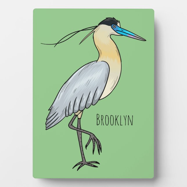 Capped heron bird cartoon illustration plaque (Front)