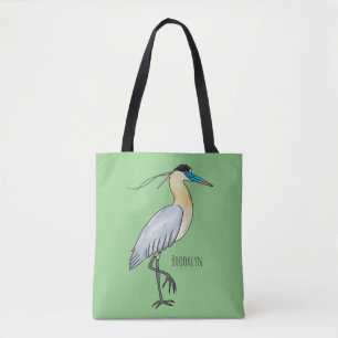 Capped heron bird cartoon illustration  tote bag