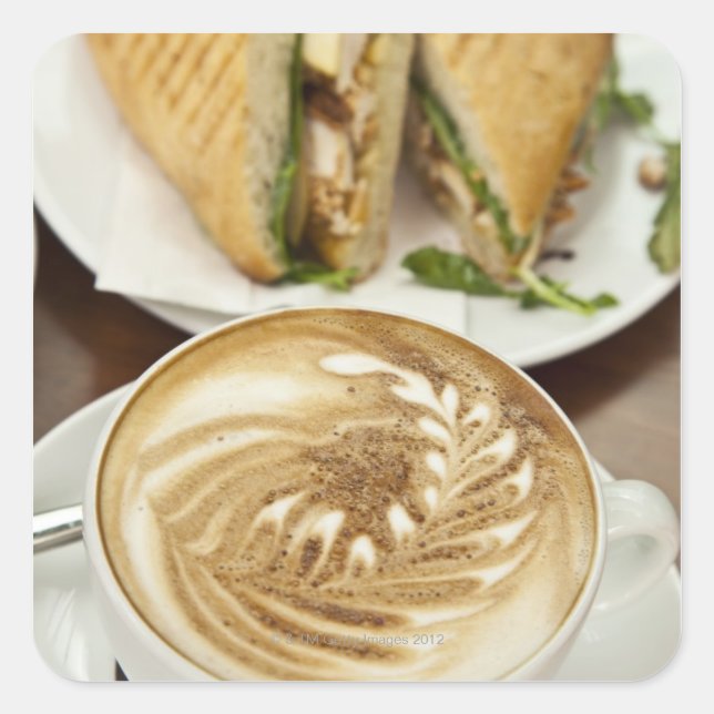 Cappuccino and panini lunch square sticker (Front)