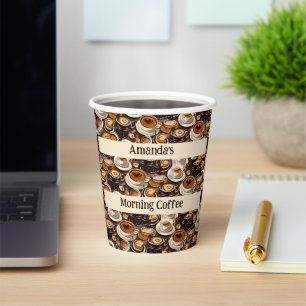 Cappuccino Coffee Oil Paint Pattern Personalised Paper Cups