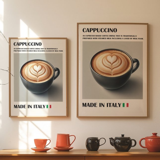 Cappuccino Coffee Print, Italian Latte Art Wall Poster (Cappuccino)