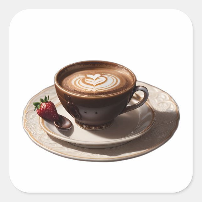 cappuccino coffee with Strawberries Square Sticker (Front)