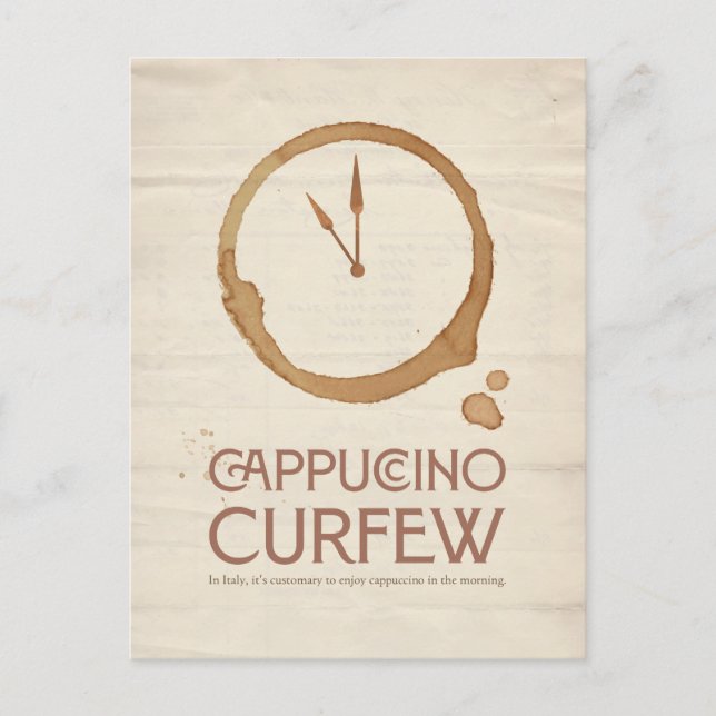 Cappuccino Curfew – 11AM Coffee Postcard (Front)