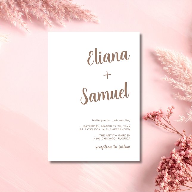 Cappuccino Minimal Modern Calligraphy Wedding Invitation (Creator Uploaded)