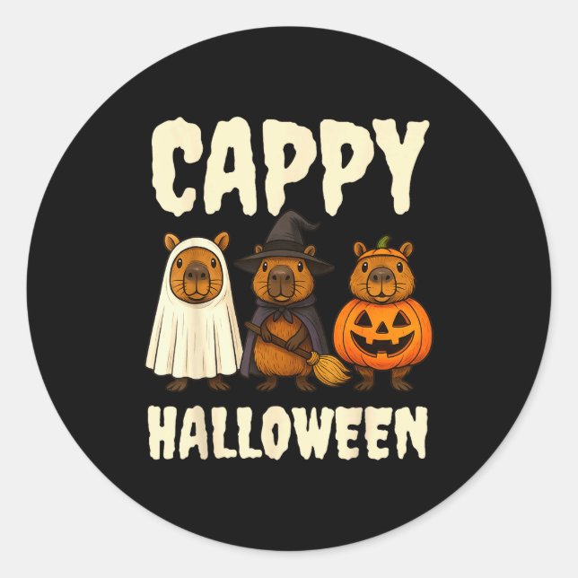 Cappy Halloween Funny Capybara Ghost Witch Pumpkin Classic Round Sticker (Front)