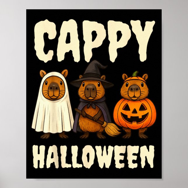 Cappy Halloween Funny Capybara Ghost Witch Pumpkin Poster (Front)