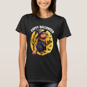 Cappy Halloween Funny Capybara Witch Black Cat Spo T-Shirt