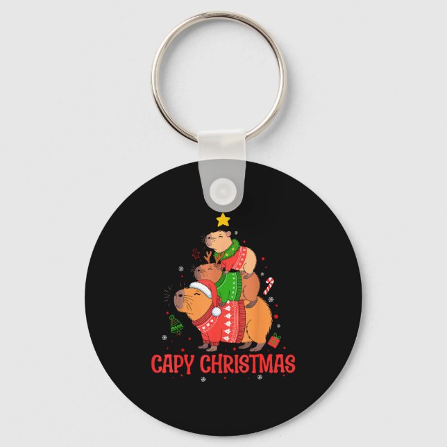 Cappy Holidays Capybara Christmas Cute Capy Xmas T Key Ring (Front)