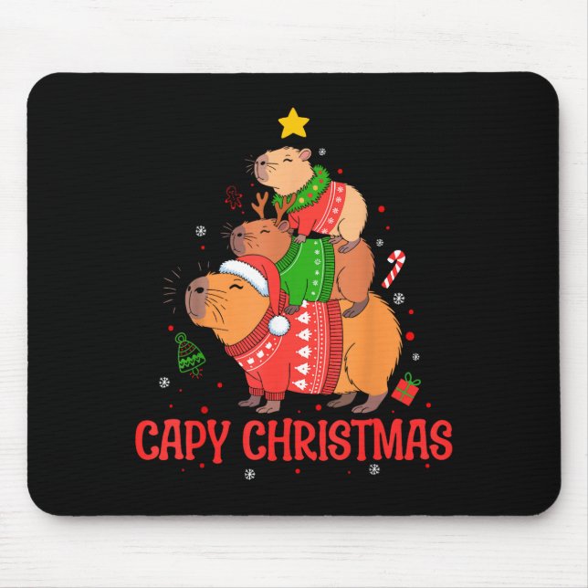 Cappy Holidays Capybara Christmas Cute Capy Xmas T Mouse Pad (Front)