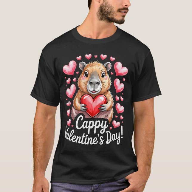Cappy Valentine’s Day Cute Capybara Heart Design P T-Shirt (Front)