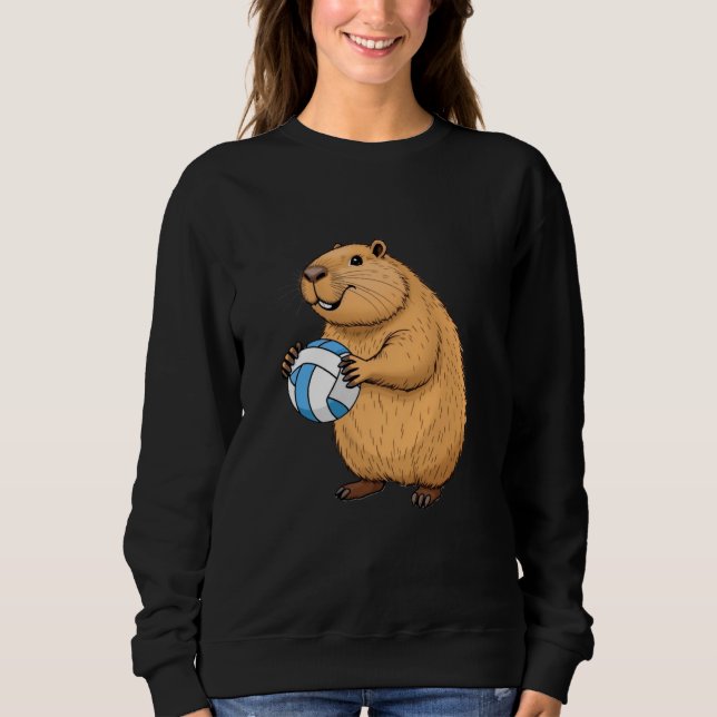 Cappy Volleyball Player Cute Capybara Sports Art Sweatshirt (Front)