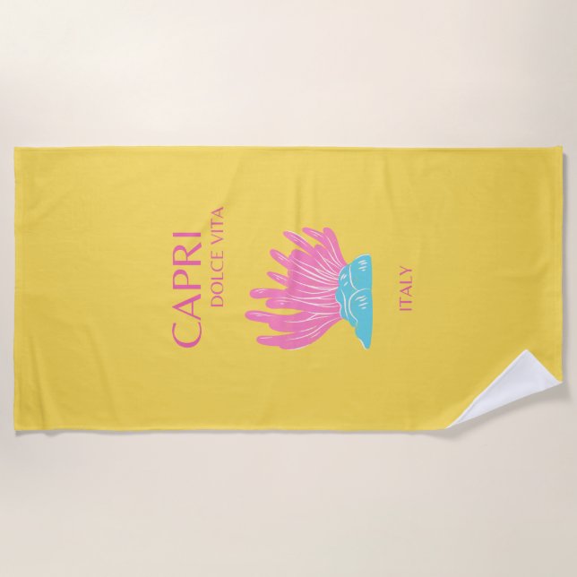 Capri Dolce Vita, Travel Art, Yellow Beach Towel (Front)