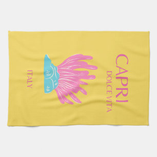 Capri Dolce Vita, Travel Art, Yellow Tea Towel