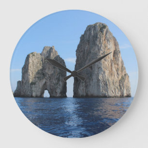 Capri Faraglioni - Blue Mediterranean Photography Large Clock