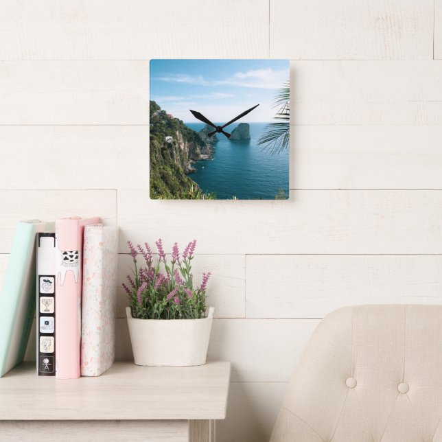 Capri Faraglioni Rock View 1 Square Wall Clock (Reading Room)