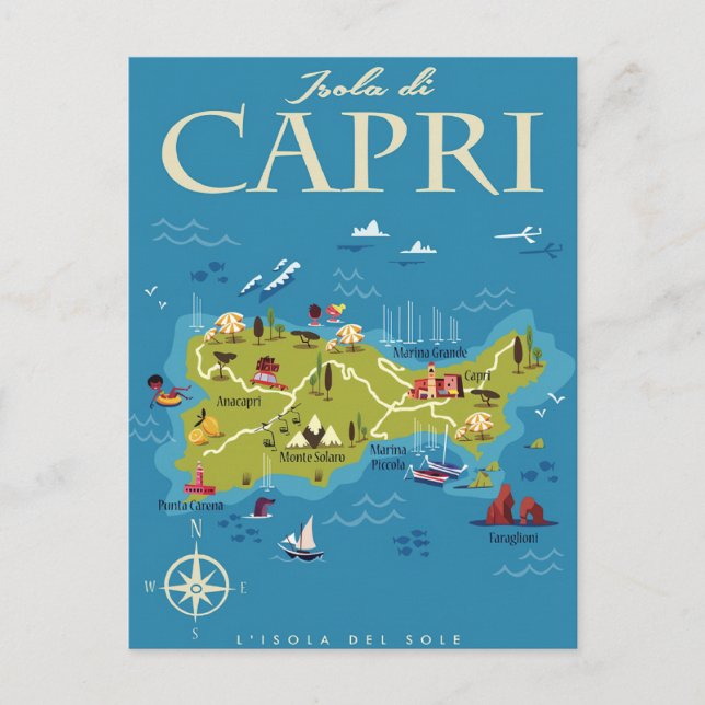 Capri Illustrated Map Postcard (Front)