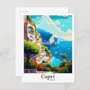 Capri Italy Art Vintage Travel Illustration Postcard