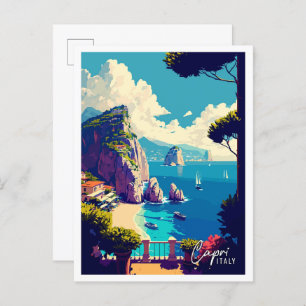 Capri Italy Art vintage travel illustration Postcard