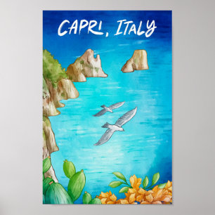 Capri Italy Art Watercolor Travel Illustration Poster