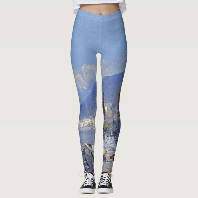Capri Italy Flowers Ocean All Over Print Leggings (Front)