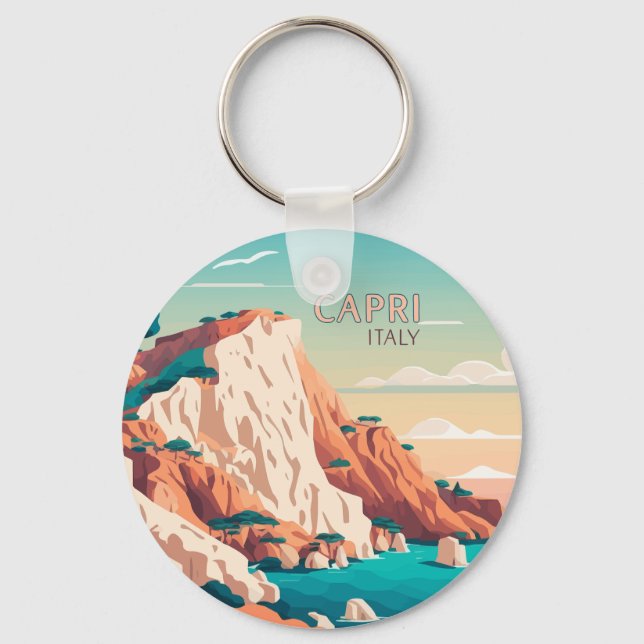Capri Italy Lemons Mediterranean Island Retro Key Ring (Front)