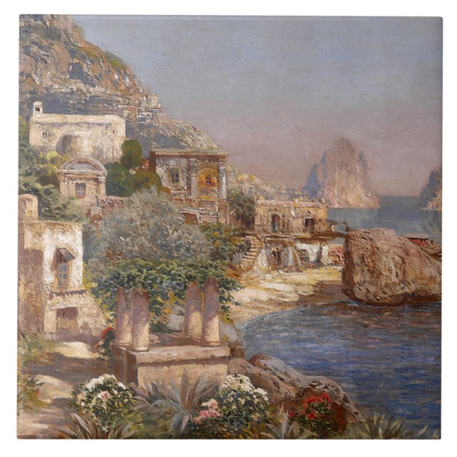 Capri Italy Ocean Fishermen Boats Ceramic Tile (Front)