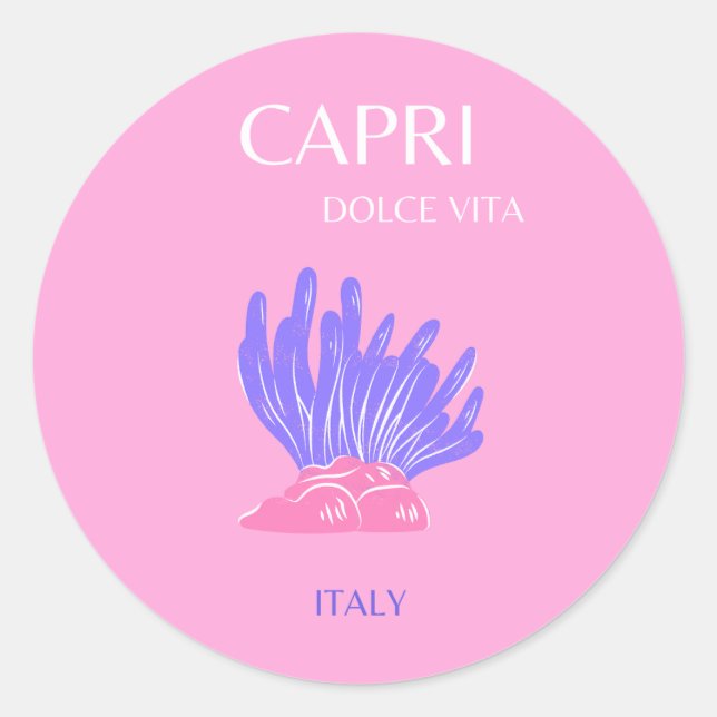 Capri, Italy, Preppy, Pink Classic Round Sticker (Front)