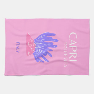 Capri, Italy, Preppy, Pink Tea Towel