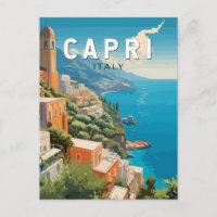 Capri Italy Travel Art Vintage