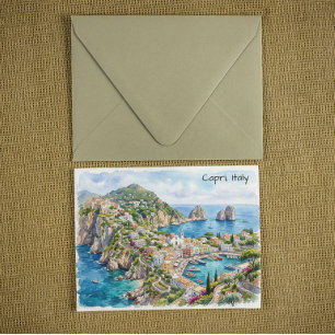 Capri Italy Travel Watercolor Minimalist Travel Postcard