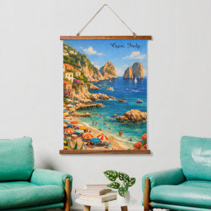 Capri Italy Vintage Marina Piccola Beach Hanging Tapestry