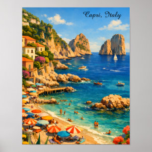 Capri Italy Vintage Marina Piccola Beach Poster