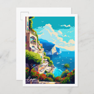 Capri Italy vintage travel illustration Postcard