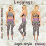 CAPRI LEGGINGS Grey-Pink-Brown Mandala Design<br><div class="desc">An image of in shades of grey, violet, pink, brown, and green is featured on these Capri Style Leggings. Available in five women's sizes (XS, S, M, L, XL). See "About This Product" description below for general sizing and product info, The "tiled" image covers the entire pair of leggings by...</div>