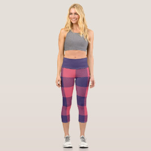 Capri Leggings Hot Pink Magenta Indigo Plaid