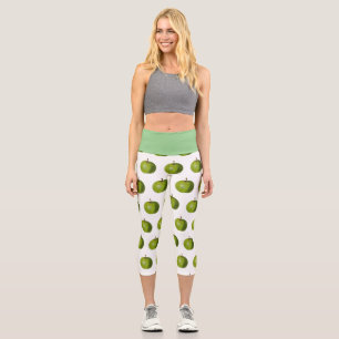 Capri Leggings with a Green Apple Design