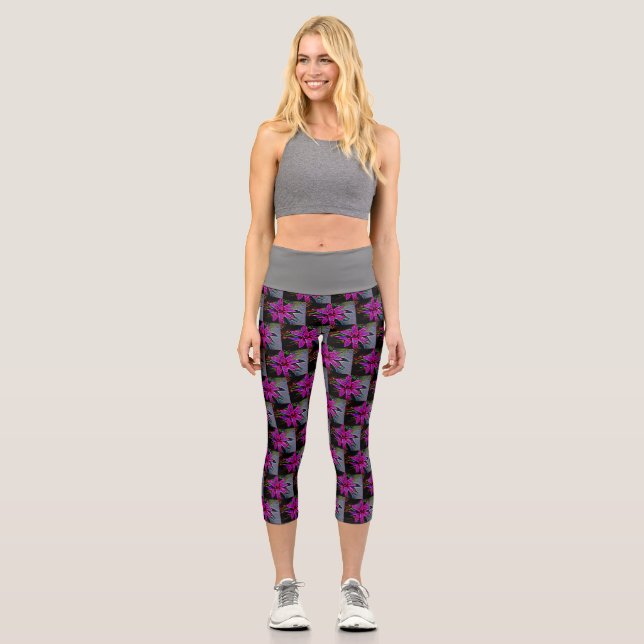 Capri Leggings with Purple Bromeliads (Front)