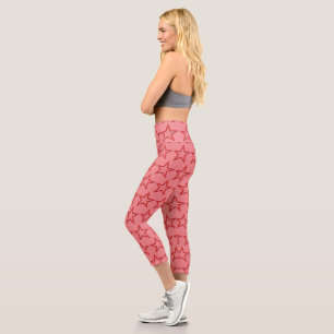 Capri - Red Stars on Pink Leggings