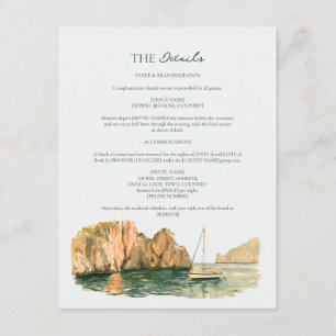 Capri Sailboat Cove Watercolor Wedding Details Enclosure Card