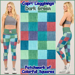 CAPRI STYLE LEGGINGS - Colour Patchwork   Green<br><div class="desc">(* NOTE *: The floral image(s) on the waistband may be removed, changed to an image of your choice, or custom text.) A patchwork-style image of Colour Squares is featured on these colourful Capri Style Leggings. Available in five women's sizes (XS, S, M, L, XL). See "About This Product" description...</div>