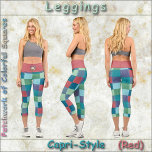 CAPRI STYLE LEGGINGS - Colour Patchwork   Med. Red<br><div class="desc">(* NOTE *: The floral image(s) on the waistband may be removed, changed to an image of your choice, or custom text.) A patchwork-style image of Colour Squares is featured on these colourful Capri Style Leggings. Available in five women's sizes (XS, S, M, L, XL). See "About This Product" description...</div>