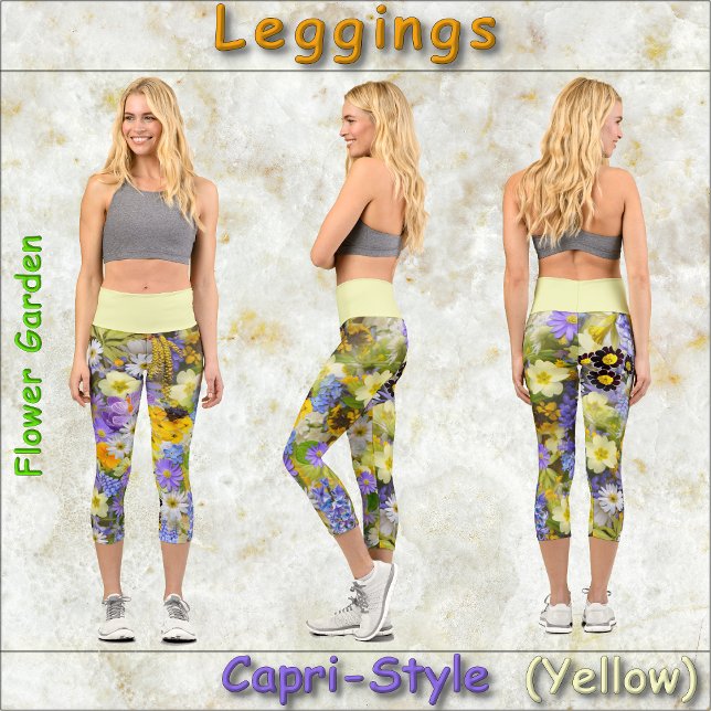 CAPRI STYLE LEGGINGS - "Flower Garden" - Yellow (Creator Uploaded)