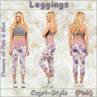 CAPRI STYLE LEGGINGS - Flowers of Pink & Blue #2