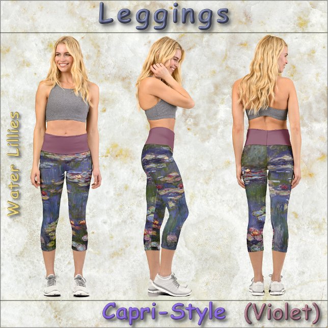 CAPRI STYLE LEGGINGS -Water Lillies" -Claude Monet (Capri-Style Leggings featuring a classic art image entitled "Water Lillies" by Claude Monet)