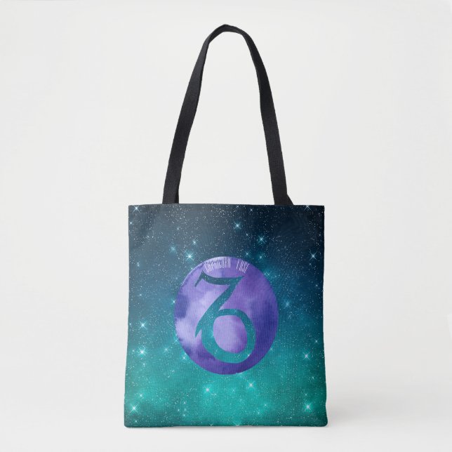 Capricorn Birthday Astrology Sign Indigo on Teal Tote Bag (Front)