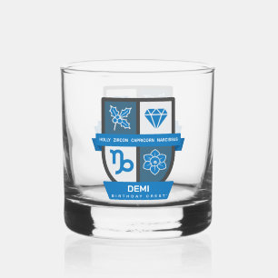 Capricorn Birthday Crest™ December 22-31 Whiskey Glass