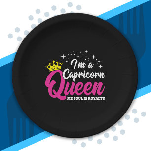 Capricorn Birthday Queen Zodiac December January Paper Plate