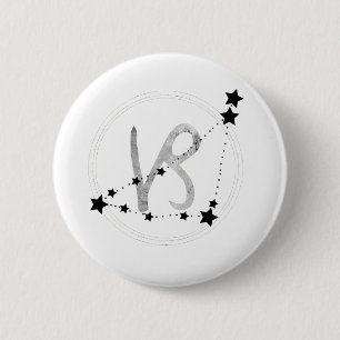 Capricorn black and silver zodiac constellation 6 cm round badge